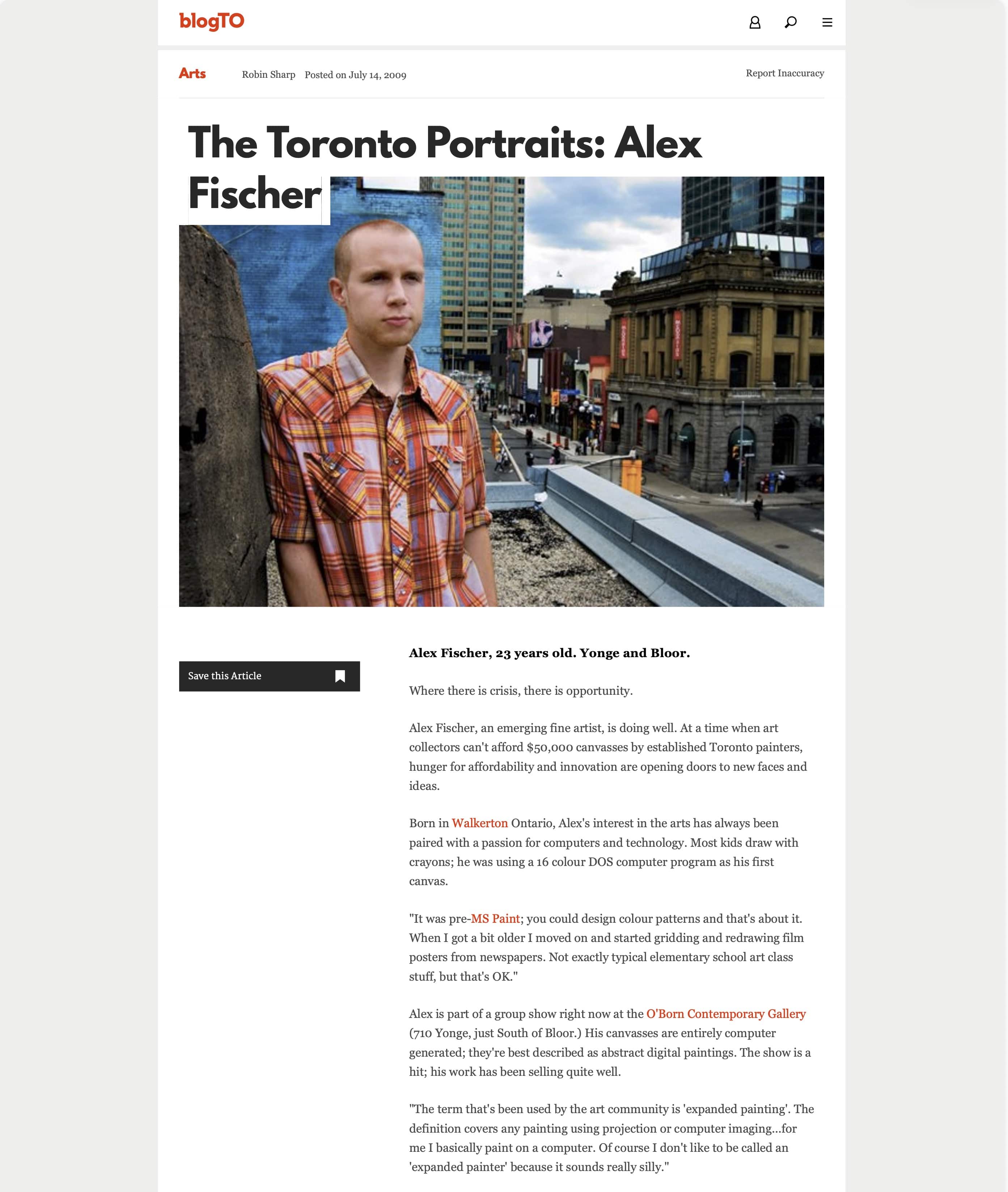 The Toronto Portraits Alex Fischer, by Robin Sharp for BlogTO — 2009